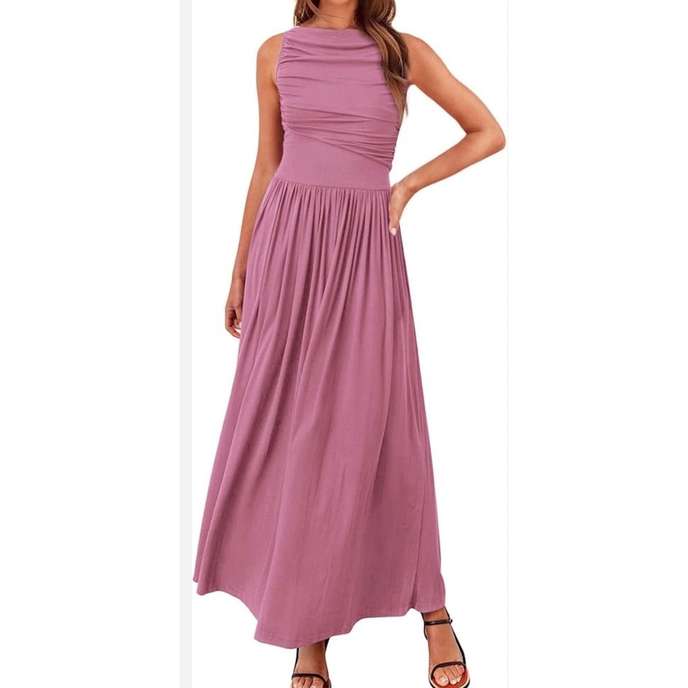 BTFBM Womens Ruched Sleeveless Maxi Dress Mauve Asymmetrical Waist XL NEW - Picture 2 of 9